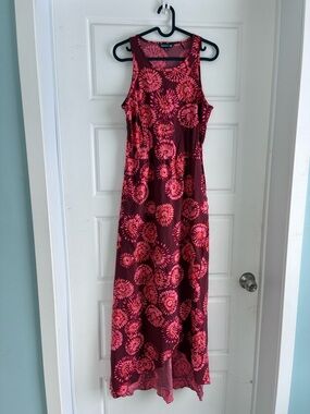 Toad&Co Maroon Maxi Dress with Pink Floral Print